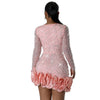 Women Dress Diamonds Splice Ruffles Mini Dresses Square Collar Full Sleeve Slim Fit Sold Evening Party Vestidos Elegant Ladies