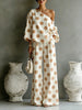 Women's Polka Dot 2-Piece Outfit Asymmetrical Off-Shoulder Blouse High Waist Wide Leg Pants Vibrant Casual Matching Set
