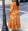 Plus Size Women Leaf Print Midi Dress, 3/4 Sleeve Tie Waist A Line Flowy Dress With Pockets