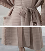 Spliced Pleated Dress For Women V-neck Long Sleeves Designer Belt Party Dresses Patchwork Female Clothing 2YA1324