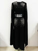 High Street Designer Runway Suit Set Women's Batwing Sleeve Diamonds Beaded Cropped Tops Pants Set 2pcs