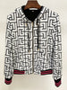 High Street F/W Designer Jacket Women's Geometric Monogram Printed Velvet Hooded Bomber Jacket