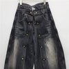 Autumn Style American Buttoned Denim Women's Pants High Street Loose Distressed Full Length Pants