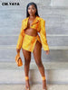Women Serpentine Button Up Side Split A-line Mini Skirt Suit and Blazer Top Two 2 Piece Set Outfits Autumn Clothing