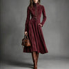 Women Autumn Winter Elegant Vintage Faux Suede Maxi Dress Zip‑Up Waist Tie Belt Cinched‑Waist Long Dress