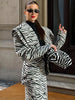 Zebra Print Women's Two Piece Suit Big Lapel Neck Jacket Hip Package Belted Waist Half Skirt Autumn Commute Outfits