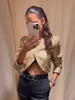 Tweed Style Metallic Thread Jacket Gold Cropped Length Chic Elegant Long Sleeve Autumn Women Outerwear Party Jacket