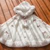 Japanese Kawaii Lolita Style Plush Hooded Poncho Coat Women Sweet Warm Knitted Bow Short Jackets Vintage Elegant Cloak Outerwear