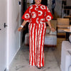 5XL Vonda Plus Size 2 Piece Outfits Autumn Women Bohemian 3/4 Sleeve Shirts Wide Leg Pants Print Vintage Pant Sets 2PCS