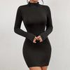 Sexy Charming Classic Black Short Dresses Women Long Sleeve Mid Waist Casual Mini Dress Elegant Slimming Simple Evening Dresses