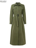 Women Autumn Cargo Maxi Long Dresses Casual Long Sleeve Pockets Belted Collared Shirt Dress Commuting Workwear S-3XL