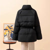 Temperament Cotton Coat Women Winter Warm Solid Color V-neck Gathered Waist Jacket Coats Parkas with Belt
