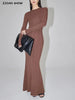 Sexy O Neck Ribbed Knitting Fishtail Sweater Dress Women Full Sleeve Stretch Basic Bodycon Maxi Long Mermaid Robe Vestido