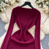Women Dress Autumn Aesthetic Ruffled Knitted Mini Dress Lady Slim Elastic Bodycon Party Dress Streetwear Vestidos