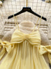 French Sweet Bow Camisole Mini Dress for Women Korean Version Pink Ruffle Edge Sexy A-line Dress T106