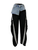 Women Denim Patchwork Pocket Side Wide Leg Loose Jogger Pants Active Jean Splicing Sweatpants Trousers