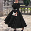 Dresses for Woman O Neck Full Sleeve Belt Waisted High Waisted Pleated A Line Ankle Length Elegant Female Birthday Gowns