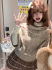 Cute twist knitted pullover cape sweater for women autumn and winter loose and thick high-neck design youthful mid-sleeved top