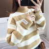Sweater Women Turtleneck Pullover Stripe Thick Coarse Yarn Wool Warm Sweater Women Clothes Vestidos LXJ9005
