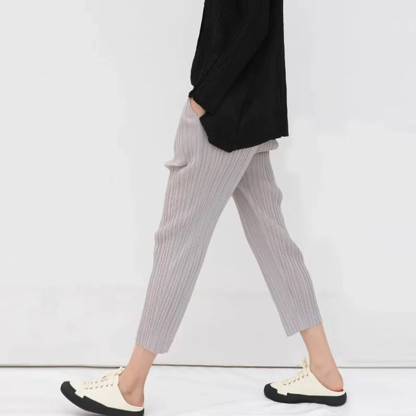 Pleated Basics Ankle-Length Pencil Pants Women Causal Sports Pants