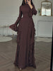 European and American Women's Elegant Casual High-Waisted Solid-Colour Bell-Sleeve Dress Long Dress with Long Sleeves