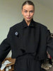 Stand Collar Cropped Blazer Single Breasted Pocket Loose Short Suit Jacket Women Minimalist Casual Crop Suit Outerwear