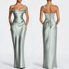 Elegant Satin One Shoulder Ruched Women Maxi Dress Sexy Low Chest Backless Bandage Cinched Waist Mermaid Evening Dresses