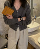 Korean version of autumn cashmere V-neck cardigan women loose short solid color sweater knit sweater simple coat