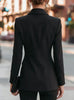 Women Formal Blazer Jacket Shawl Lapel Deep V Neck Shoulder Pad Long Sleeve Slim Office Business Coat