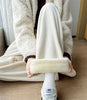 Winter Warm Thicken Lambwool Fluff Wide Leg Pants Women Korean Casual Snow Wear Pantalone Baggy Plush Fleece Spodnie