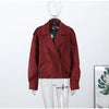 Red Suede Lapel Moto Jacket Oversized Zipped Long Sleeve Autumn Women Streetwear Biker Coat Versatile Lady Jaqueta