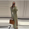 Casual Glossy Fitted Button‑Detail Jacket Skirt Set Lapel Collar Long‑Sleeve Autumn Women Outfit Warm Lady Two‑Piece Suit