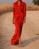 Casual Lapel V Neck Slim Long Dress For Women Spring Full Sleeve Solid Shirts Dress Elegant Lady Lace Up Split Party Dresses