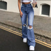 Women's Spring and Fall Casual Ripped High-waisted Slightly Flared Pants Jeans Slim-fit Wash Jeans Long Pants Y2k