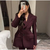 Women's Autumn Winter Slim Waist Chic Blazer Coats Office Ladies Double Breasted Suits Jacket Women Clothing