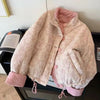 Korean Stand Collar Floral Cotton Jacket Women's Autumn Winter Warm Short Cotton Quilted Outerwear Sweet Design Blue Tops