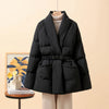 Temperament Cotton Coat Women Winter Warm Solid Color V-neck Gathered Waist Jacket Coats Parkas with Belt