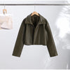 Croc Embossed Cropped Faux Leather Jacket High Stand Collar Long Sleeve Oversized Women Jackets Autumn Chic Coats