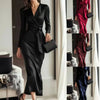 Autumn temperament goddess Hepburn style long-sleeved lace-tight waist dress for women