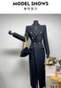 Women's Black Long Wool Coat Autumn Winter Tweed Jacket Lapel Double-Breasted Elegant Fitted Long Outerwear