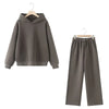 Women Solid Casual Sweatshirt Pant Suit Long Sleeve Hooded Fleece Pullover Coat Loose Straight Trousers Autumn Female Set