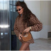 Retro Suede Coats High-waist Shorts Set Women's Plaid Full Sleeves Short Zipper Jackets Autumn Winter Ladies Outwear
