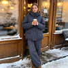Women's Stripe Cotton Padded Coat Pant Set Loose Full Sleeve Hooded Zipper Jacket Elastic Waist Pants Winter Suits
