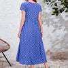 Plus size women's dress, Bohemian ethnic style printed V-neck batball sleeve dress, elastic waist, with pockets