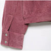 Women's Pink Corduroy Pu Leather Collar Cropped Jacket Long Sleeve Zipper Coat All-match Spring Autumn Outfit