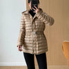 Autumn Winter Lightweight Short Slim 90% White Duck Down Jacket Women Hooded Detachable Sash Warm Down Coat