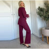 Elegant Feathers Women Blazer Pants Suit Lapel Single-breasted Coat Straight Wide Leg Trousers Sets Autumn Female Outfits