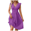 Women's Dress Lace Jacquard Hollow Out Slim V Neck Elastic Waist Midi Dress Vacation Mid Length Dresses for Daily Wear Korean