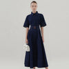 Women's Denim Long Dress Autumn Texture navy blue Women's Business Long Dress