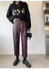 Autumn Winter PU Faux Leather Women's Wide Leg Pants High Waist Female Casual Loose Ankle Length Trousers
